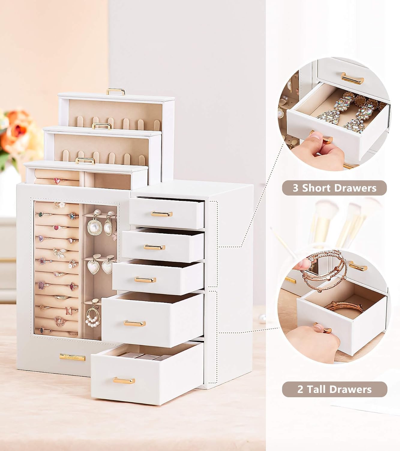 Homde - Gran joyero\/organizador\/caja con ventana de vidrio, cajon...