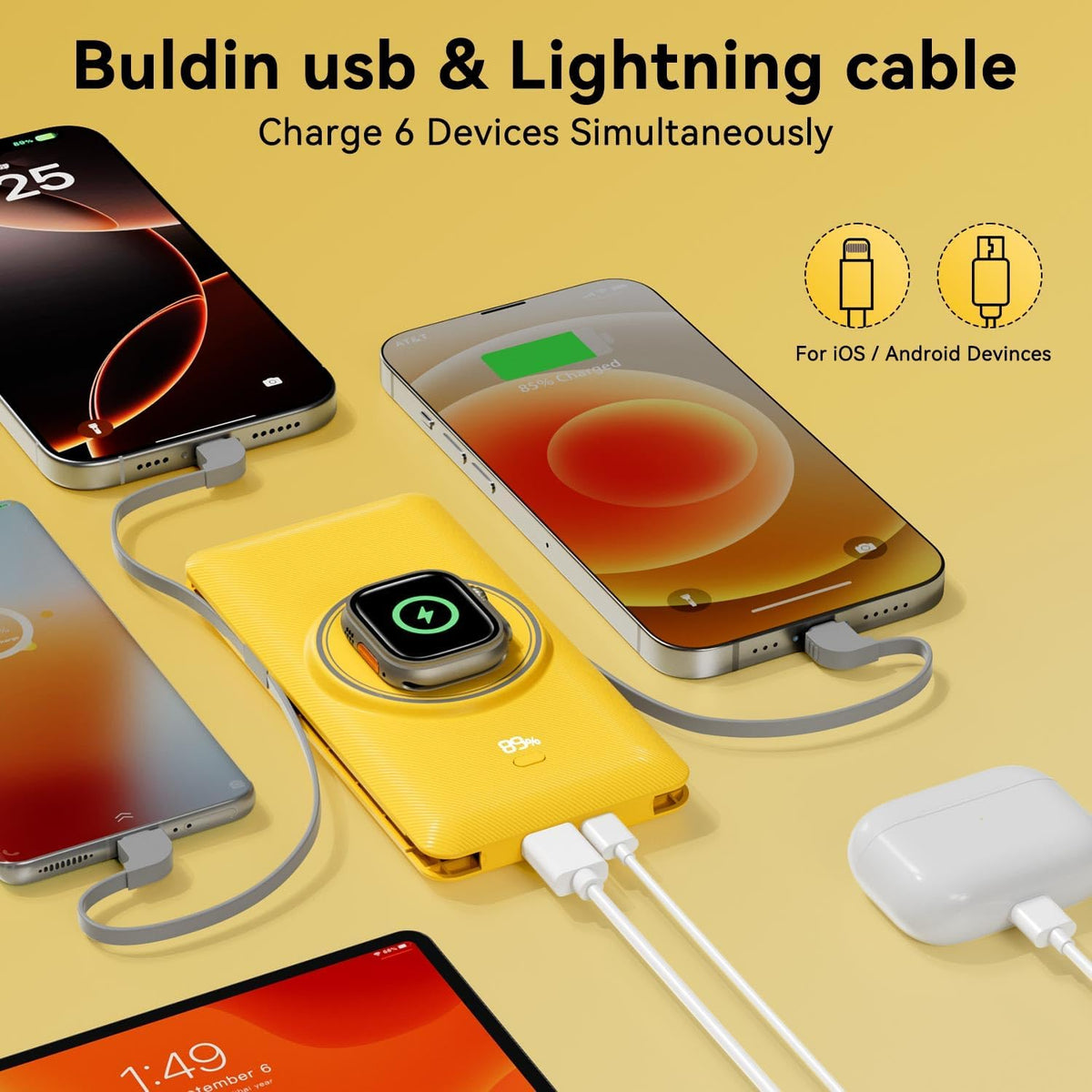 LUCKYFELLOW Cargador portátil magnético de 10000 mAh para iWatch y...
