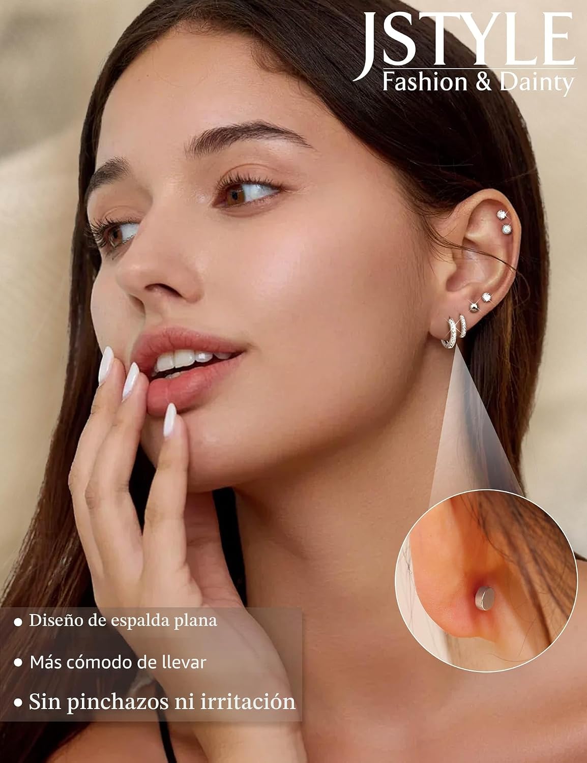 Jstyle Aretes de tuerca con aro hipoalergénicos para mujer, pequeño...