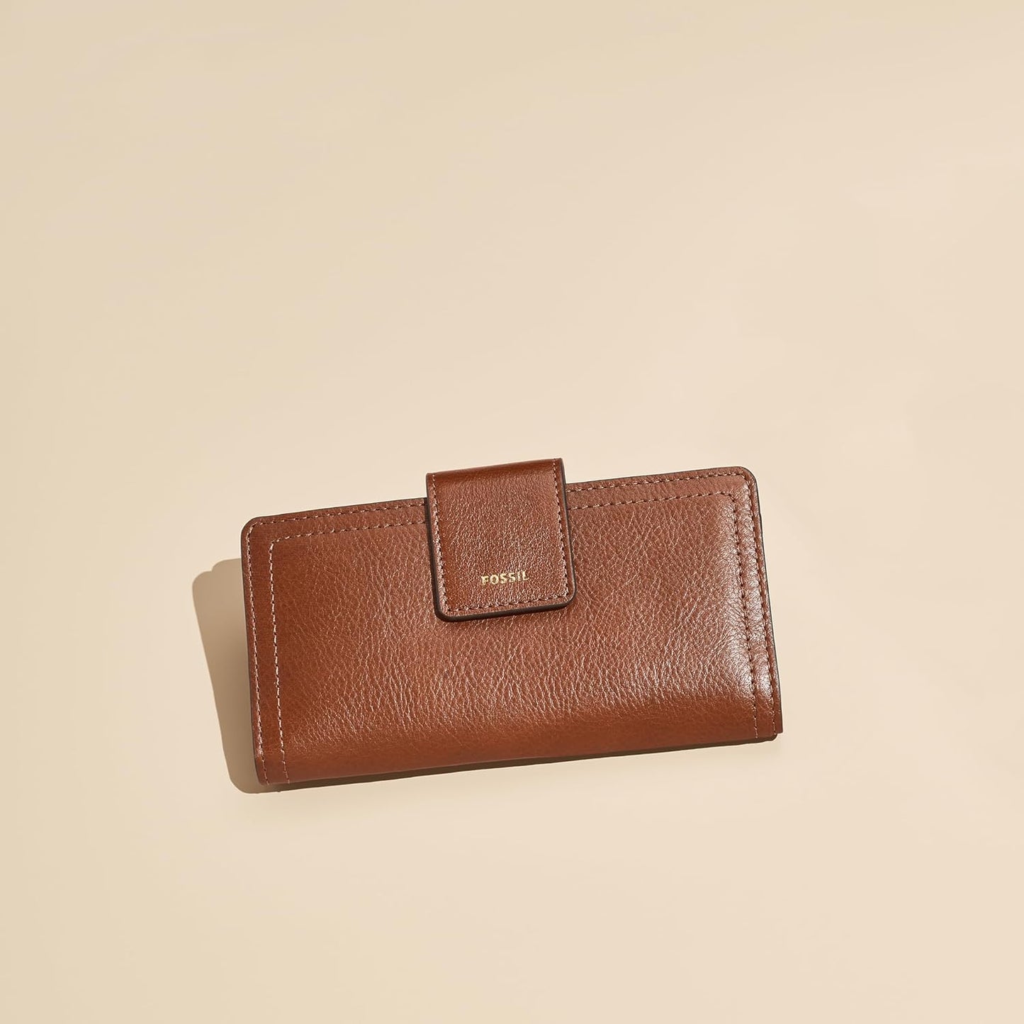 Fossil Cartera de cuero Logan para mujer con pestaña de bloqueo RFID