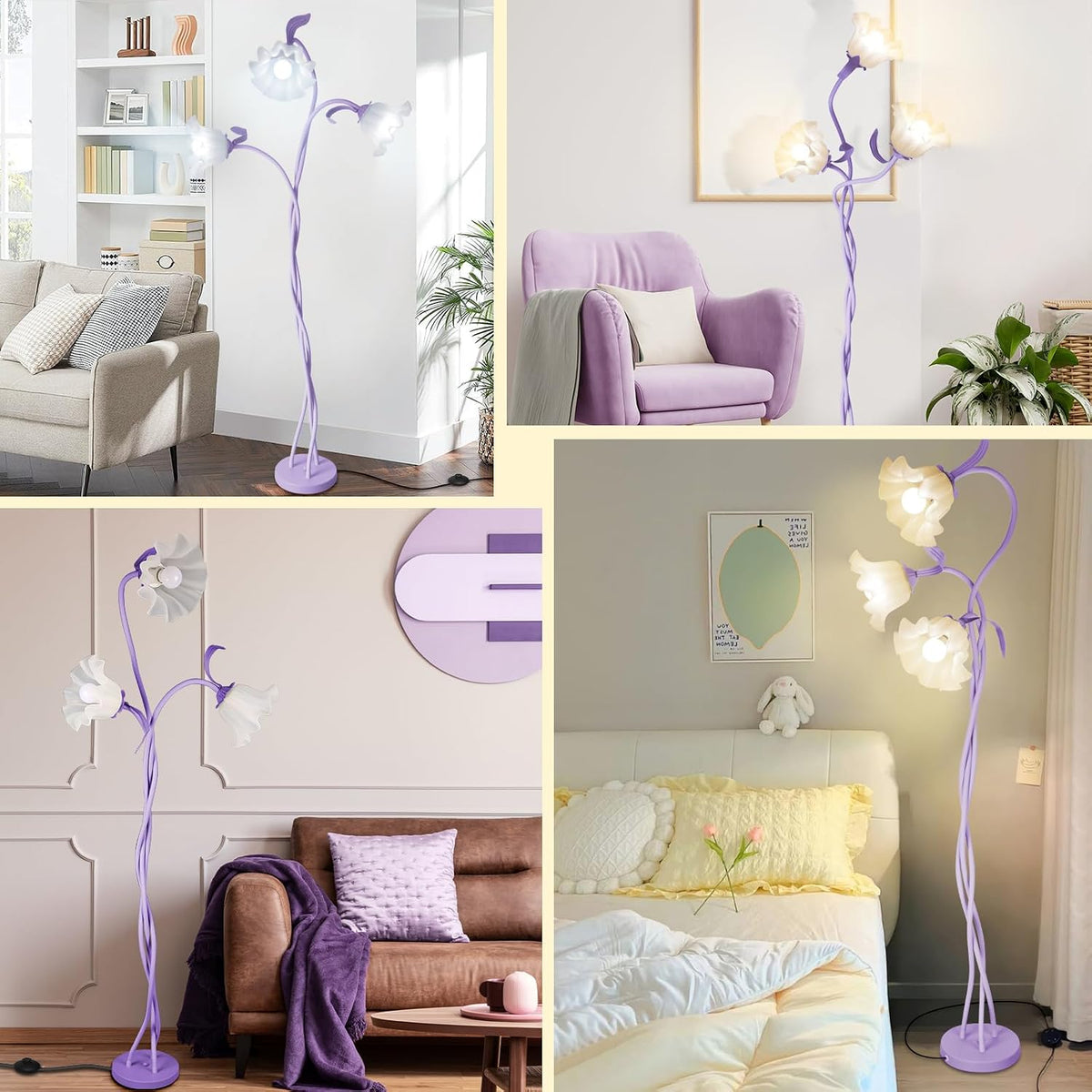 Lámpara de pie floral para dormitorio, linda lámpara de esquina con...