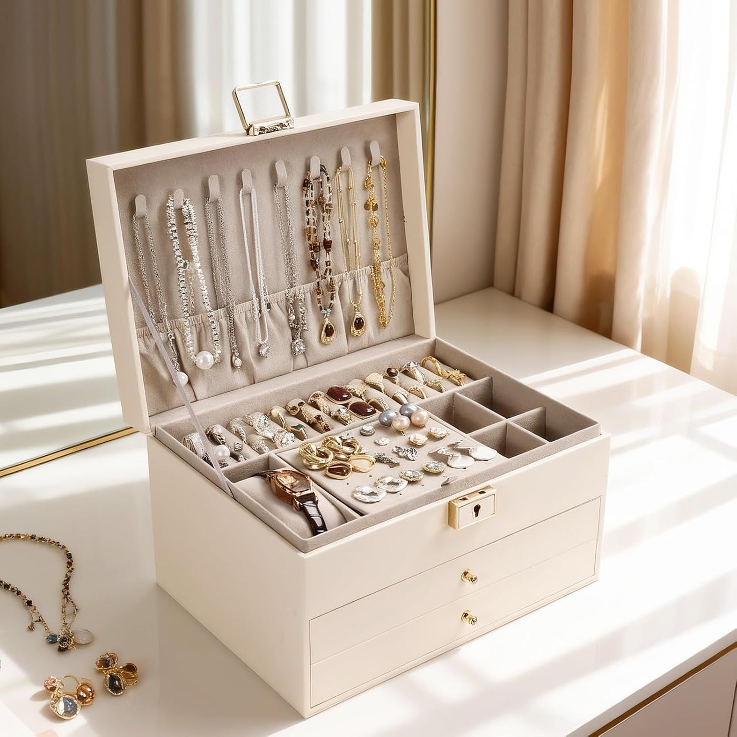 Greenfeather Joyeros para mujer, caja organizadora de joyas con tap...