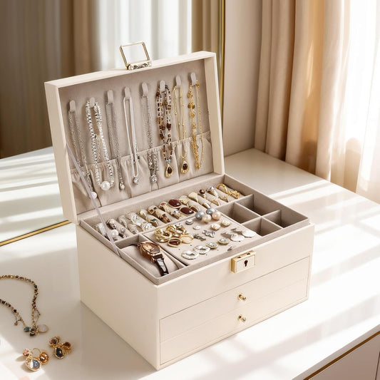 Greenfeather Joyeros para mujer, caja organizadora de joyas con tap...