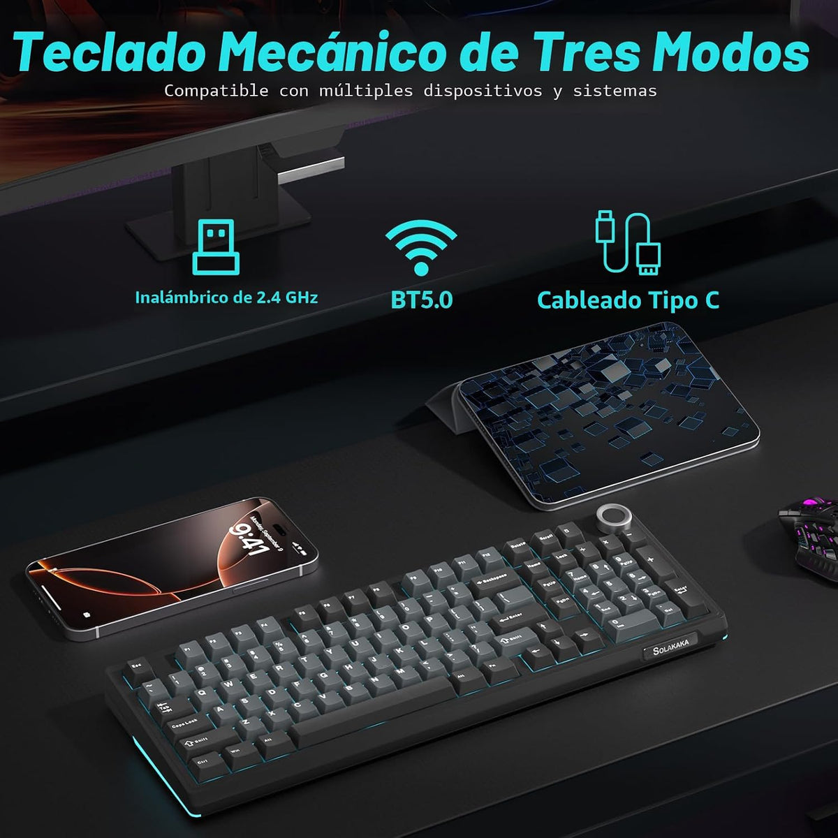 SOLAKAKA KI99 Pro Teclado mecánico inalámbrico con interruptor sile...