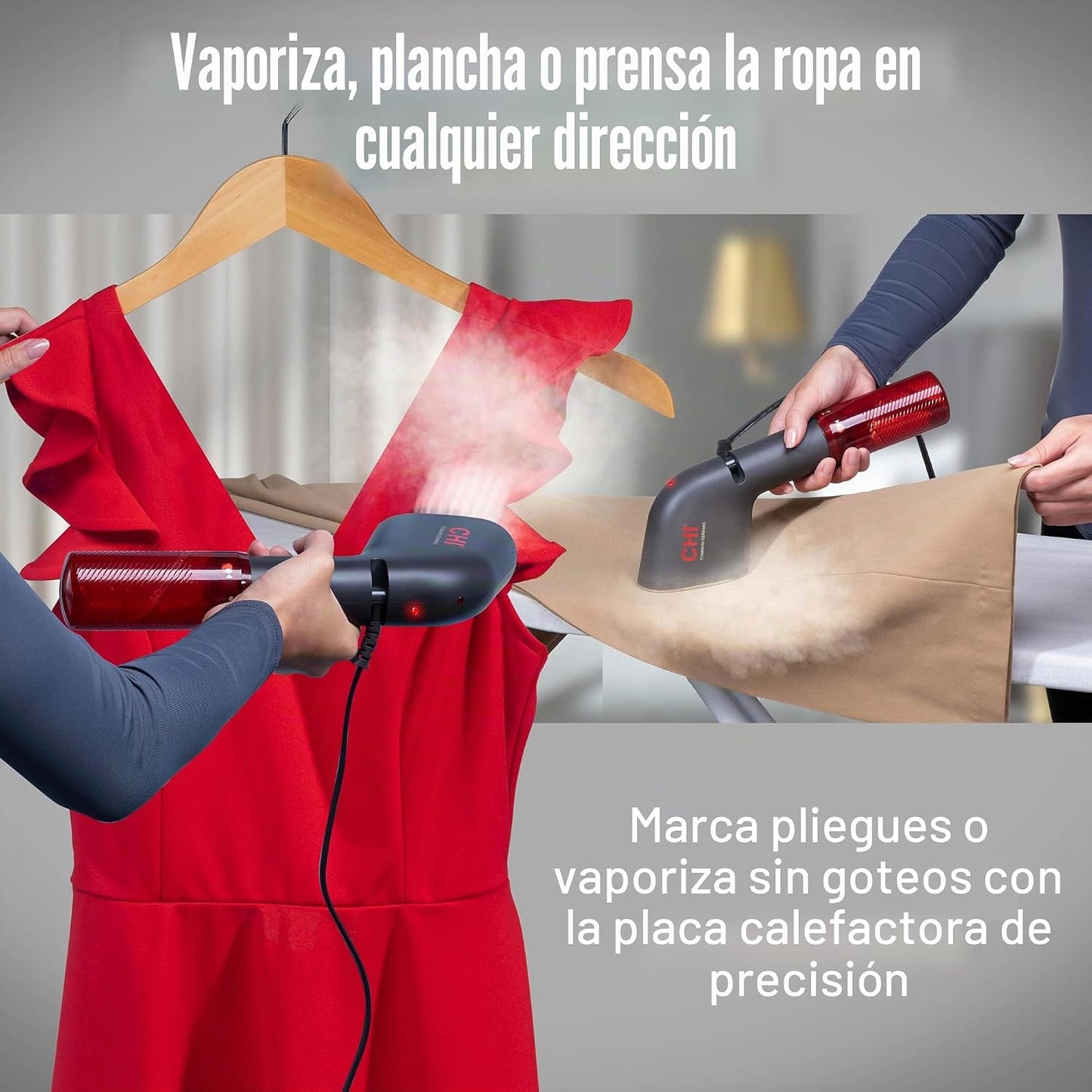 CHI Vaporizador de mano plegable 2 en 1 para ropa, 1200 vatios, tan...