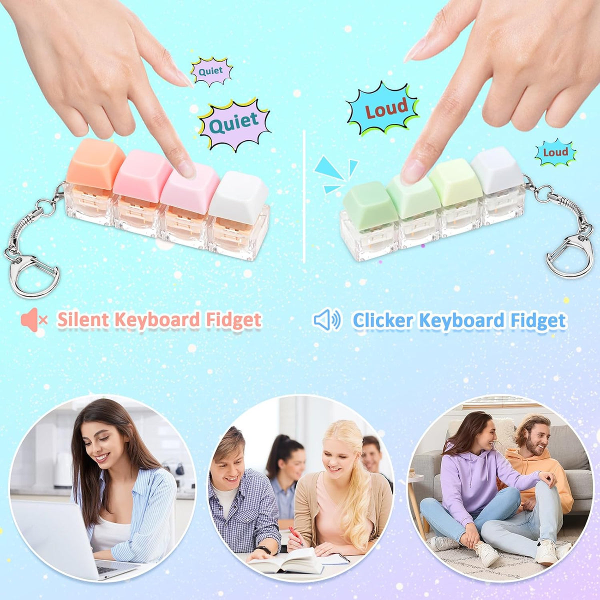Juguete sensorial de teclado con clicker, 2 piezas, teclado silenci...