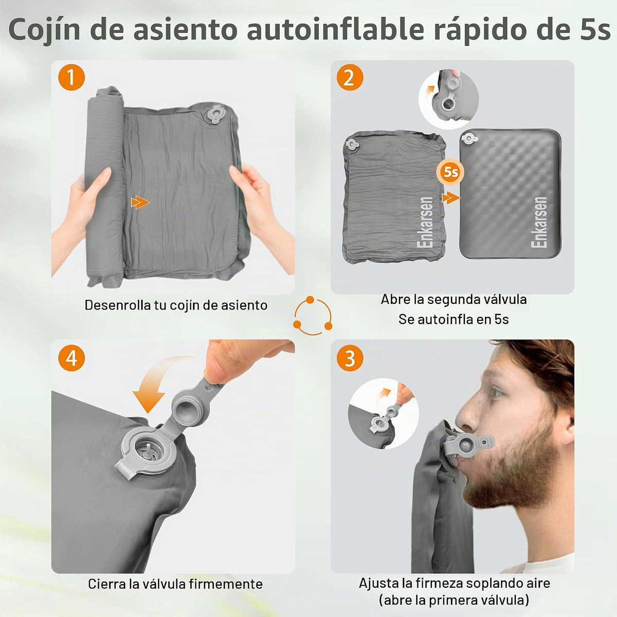 Enkarsen Cojín inflable para asiento de viaje, almohadilla de espum...