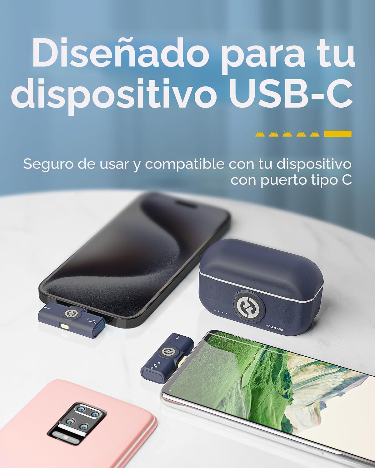 Micrófono inalámbrico Hollyland Lark M2 para iPhone 15\/16\/17 y An...