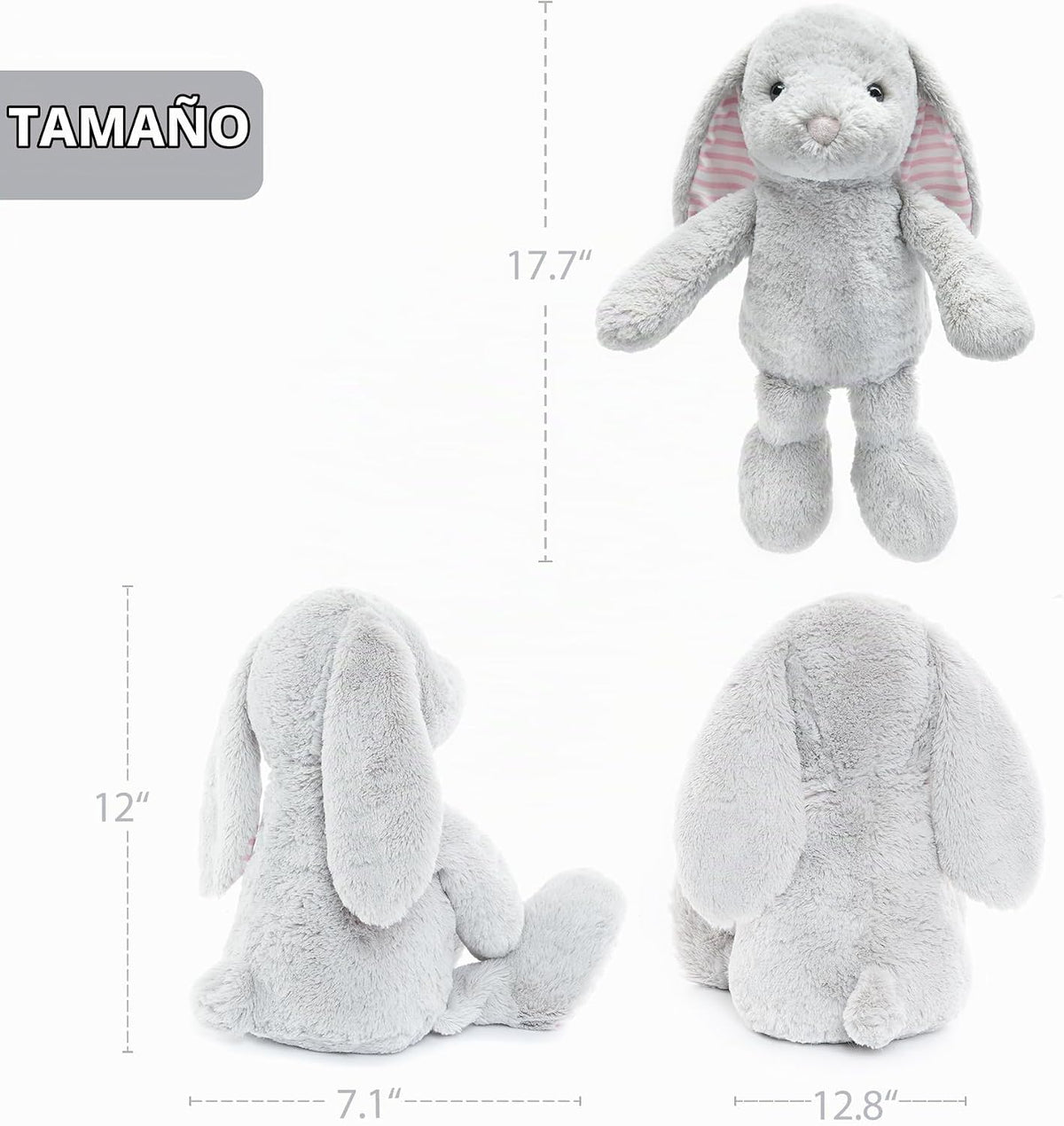 WEIGEDU Conejos grises de peluche para niños, niñas y niños, juguet...