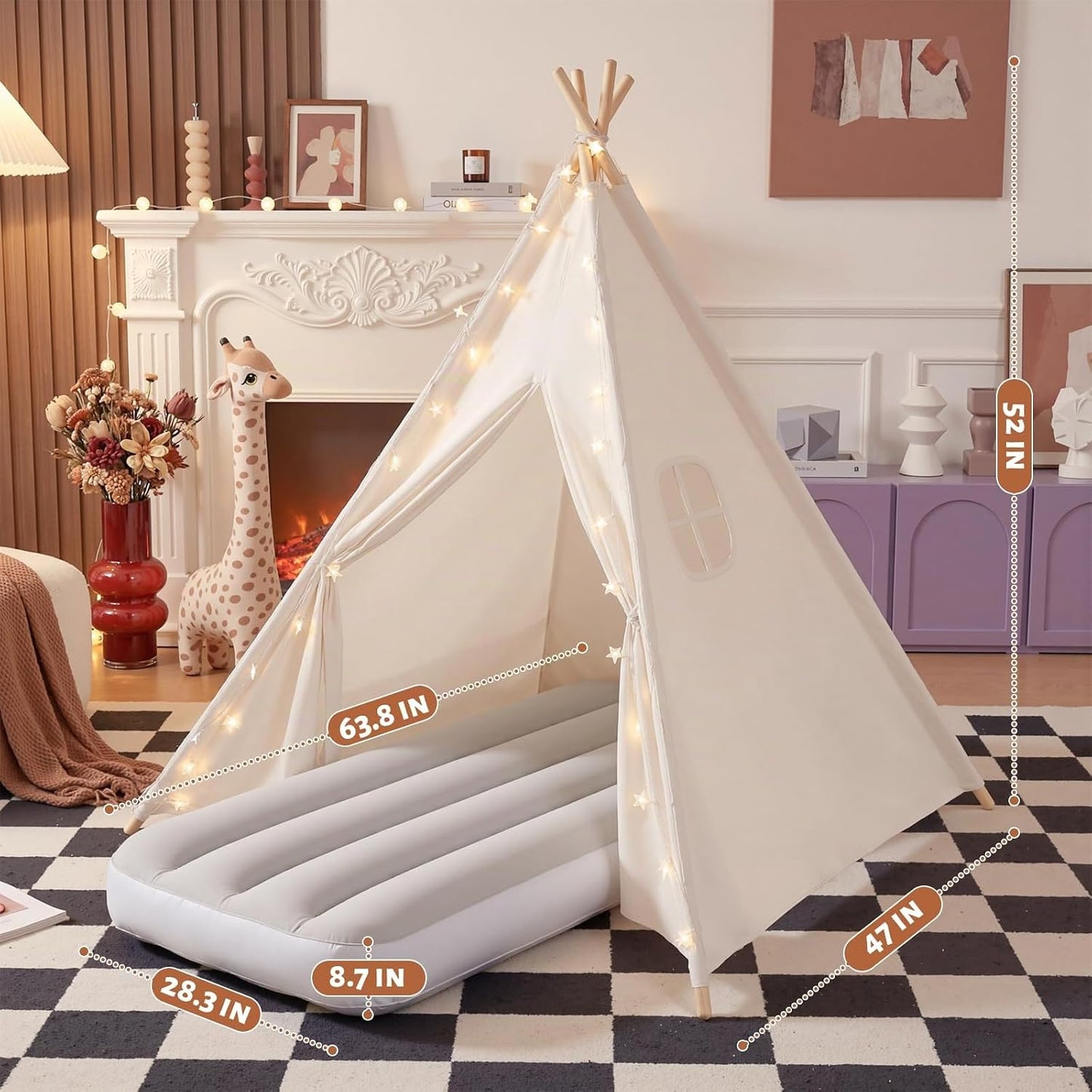 Wilwolfer Paquete de 4 tiendas de campaña tipi para niños con camas...