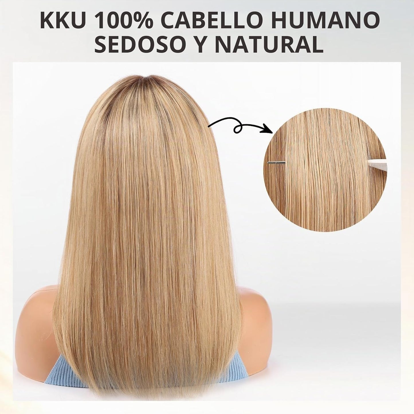 Wear but free KKU - Peluca de cabello humano de 16 pulgadas, peluca...