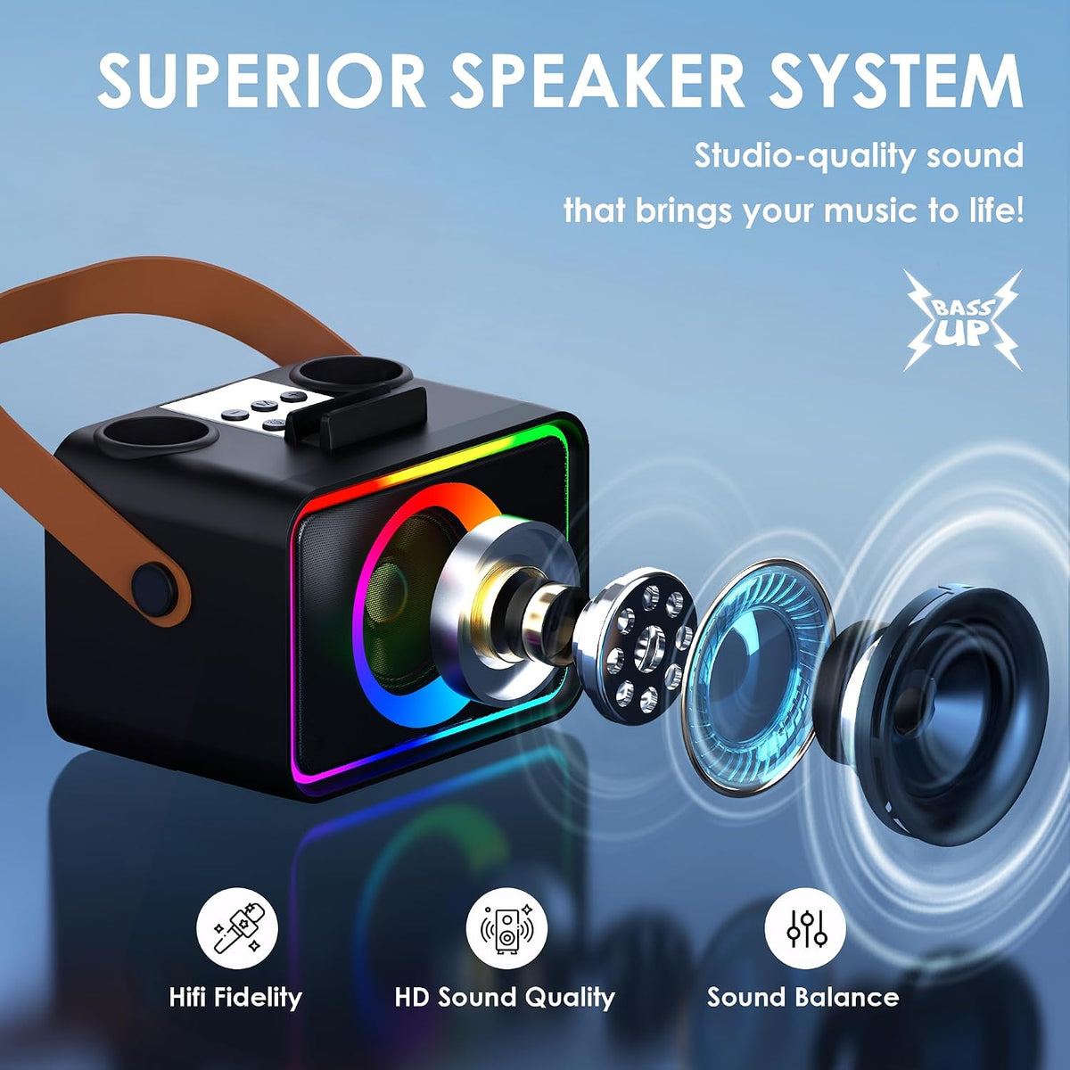 Máquina de karaoke para niños y adultos, altavoz Bluetooth 4 micróf...