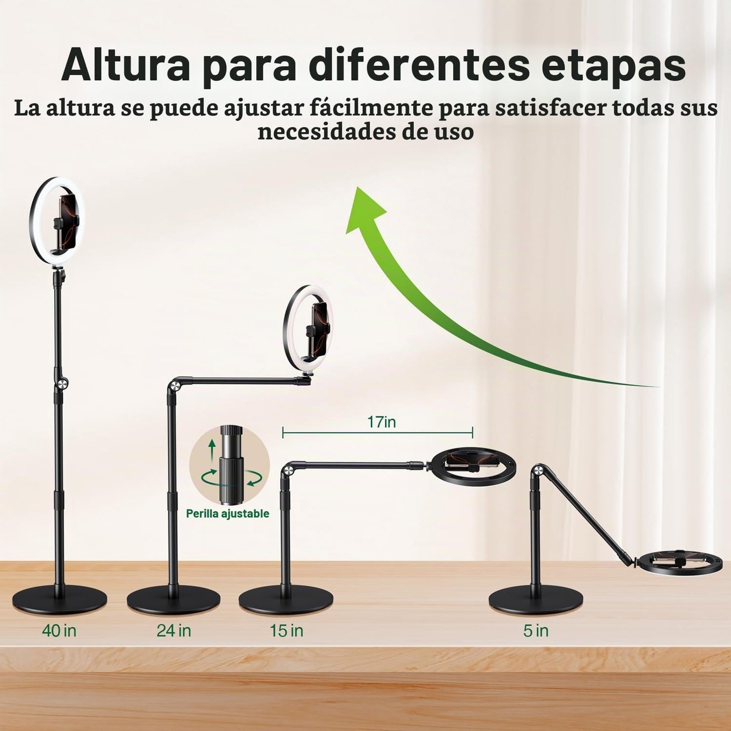 elitehood Soporte de teléfono aéreo con luz para grabación de video...