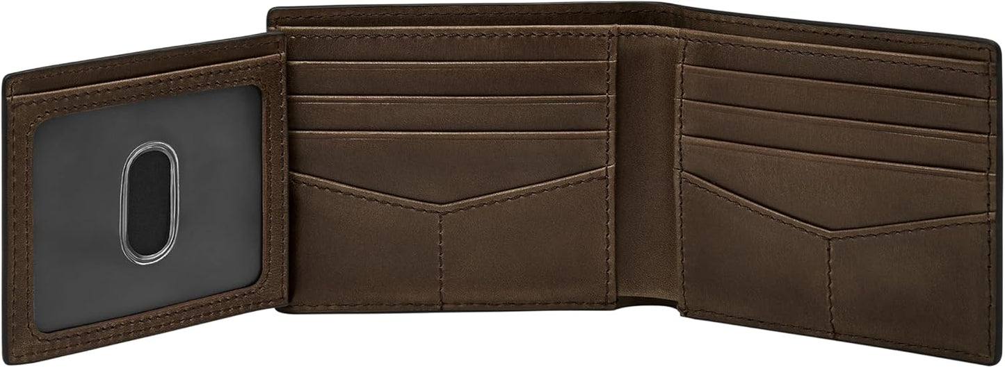 Fossil Derrick - Cartera plegable de piel con bloqueo RFID y ventan...