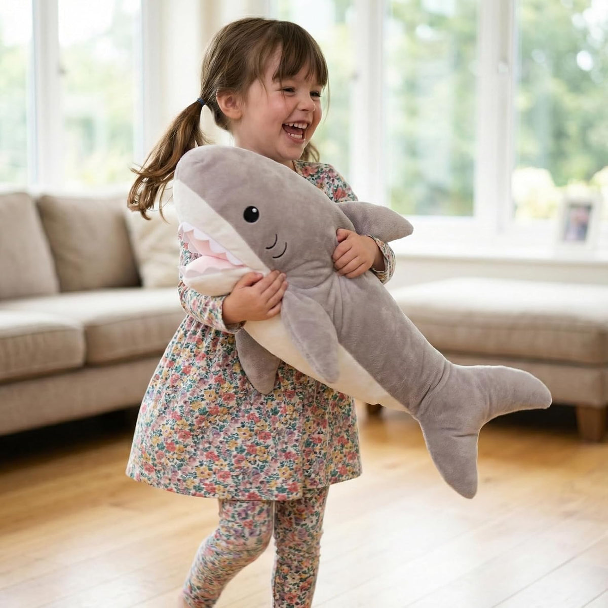 WEIGEDU - Juguete de peluche de tiburón de peluche, gris, 20 pulgad...