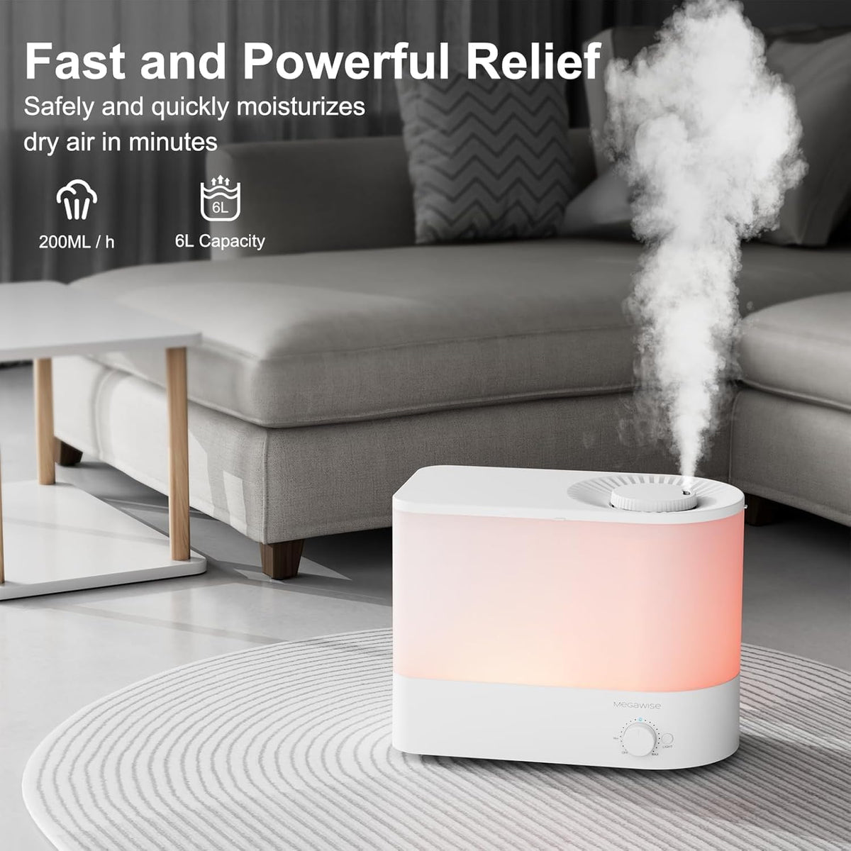 MEGAWISE Humidificador de niebla fría de llenado superior de 6L par...