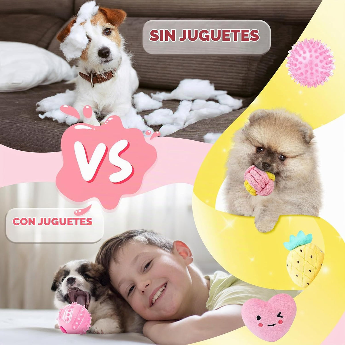 XIUGOAL Juguetes rosados para cachorros para el aburrimiento, paque...