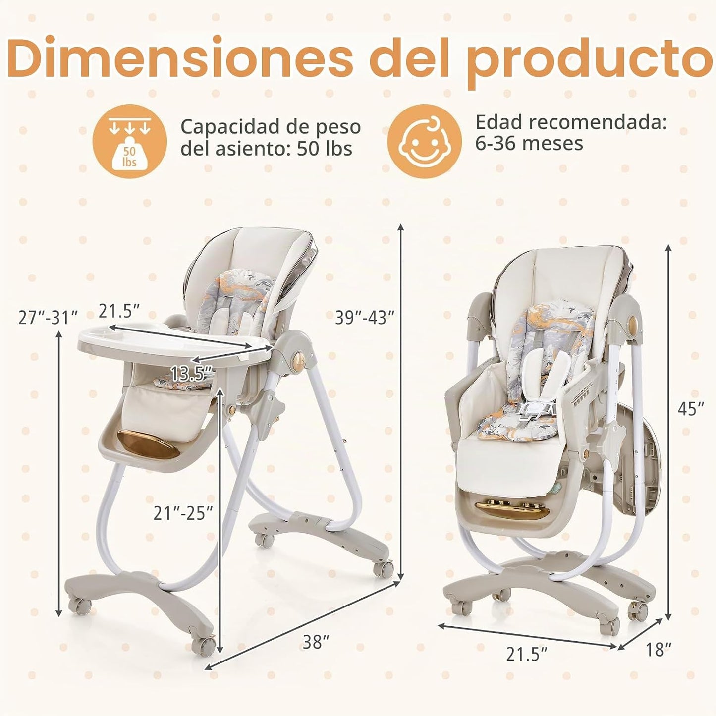 BABY JOY Silla alta, silla alta plegable para bebé con altura ajust...
