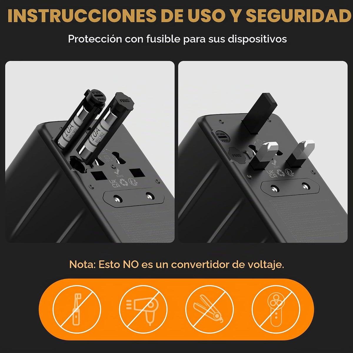 TESSAN Adaptador de viaje universal, adaptador de enchufe internaci...