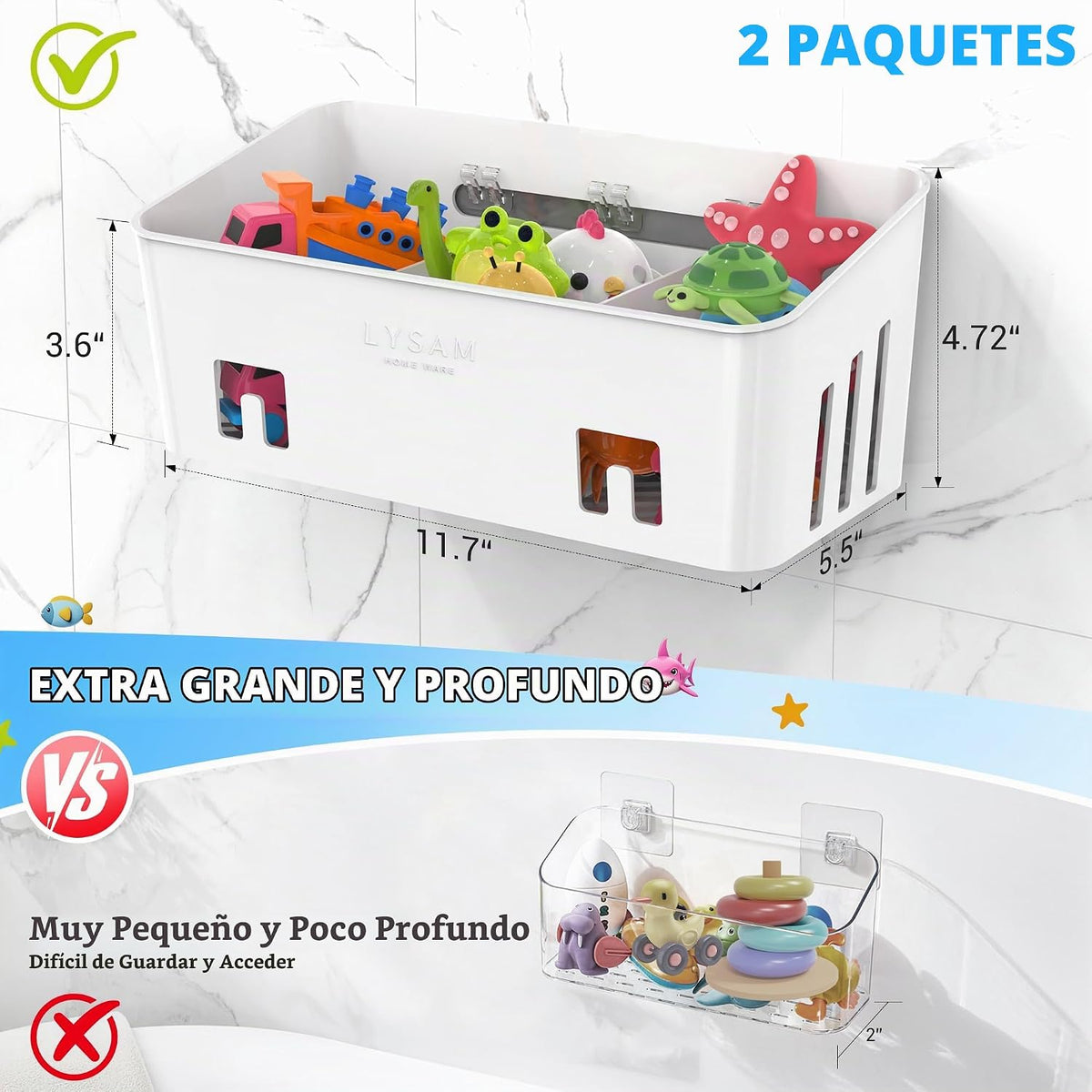 Almacenamiento de juguetes de baño, 2 paquetes, soporte grande para...