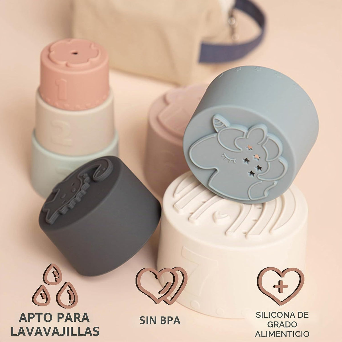 Moonkie Juguete de tazas apilables, juguetes educativos divertidos...