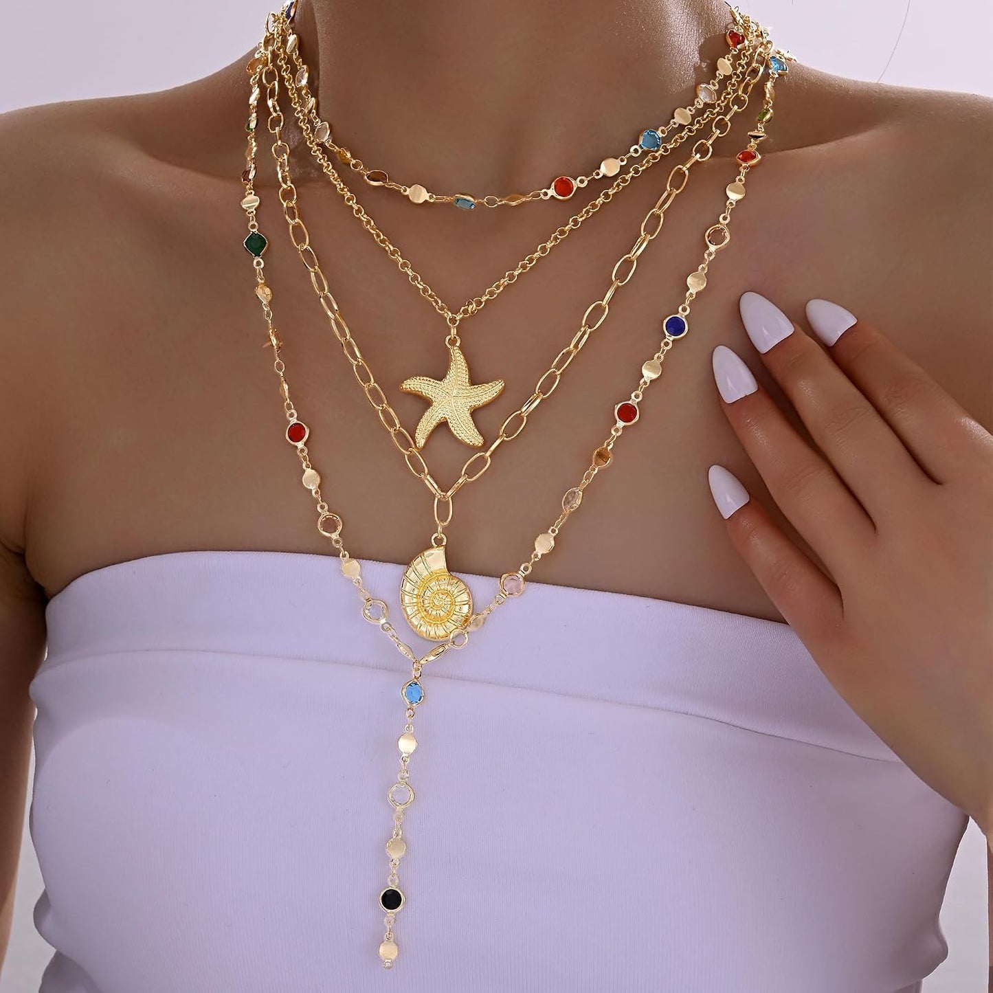 4 piezas de collares de cruz dorados en capas para mujer, modernos,...