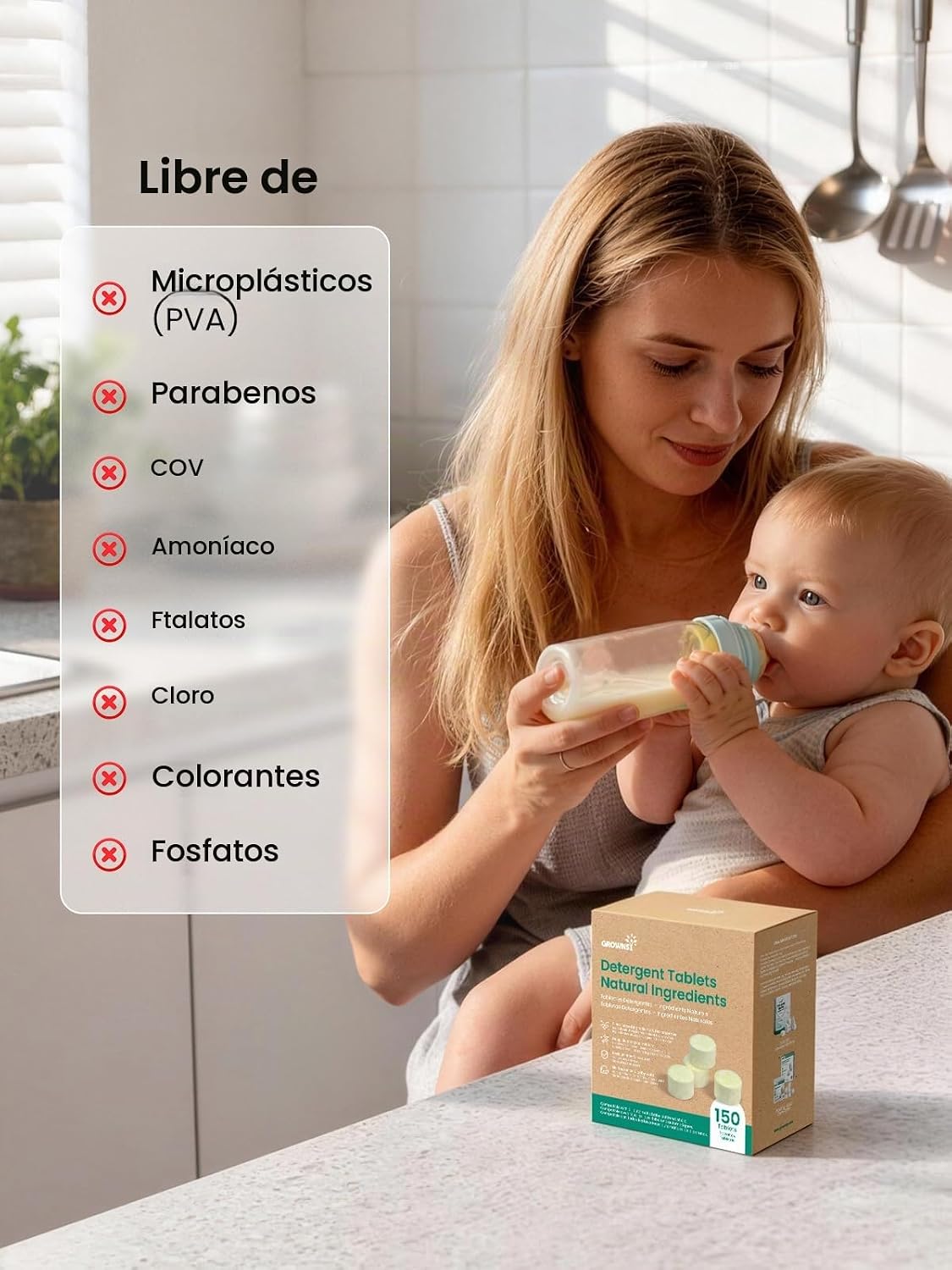 GROWNSY Tabletas detergentes para lavar botellas, fórmula enzimátic...