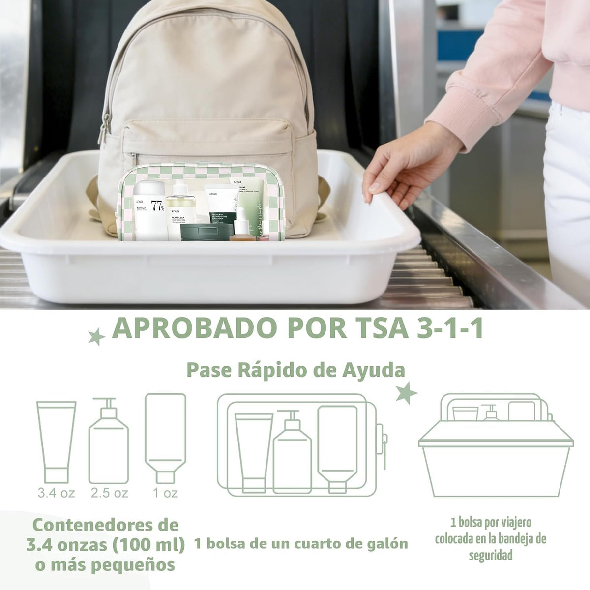 YOPCDJ Bolsa de aseo transparente de 3 piezas, aprobada por la TSA,...