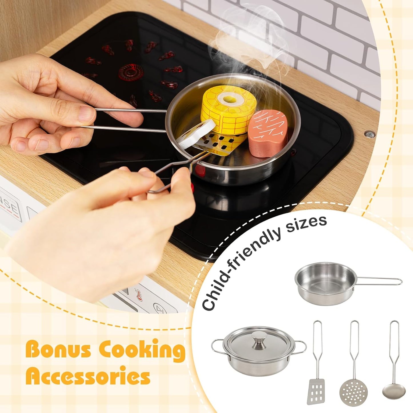 Costzon Juego de cocina para niños, juguete Montessori de madera pa...