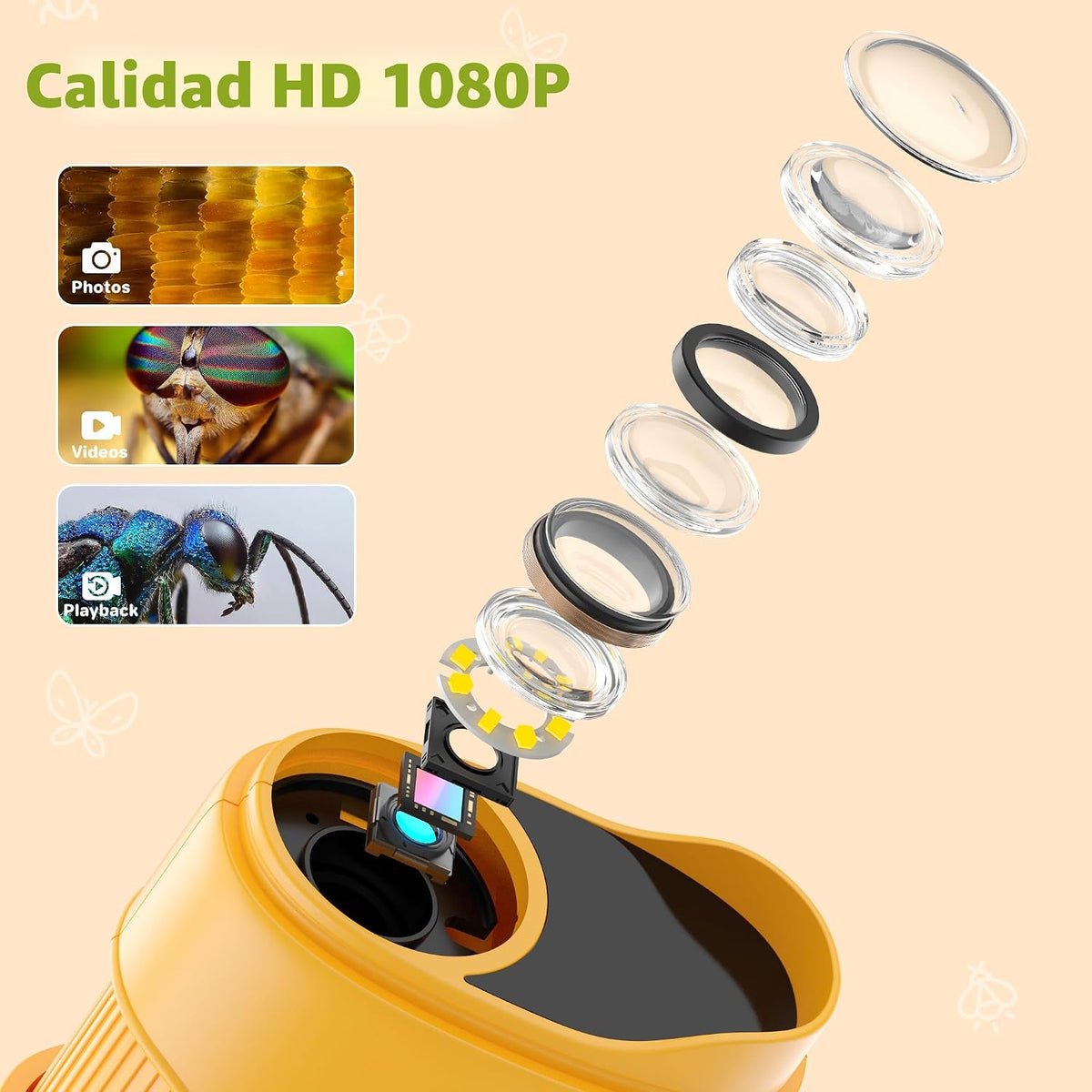 Microscopio digital de mano 1000X para niños: microscopio de bolsil...