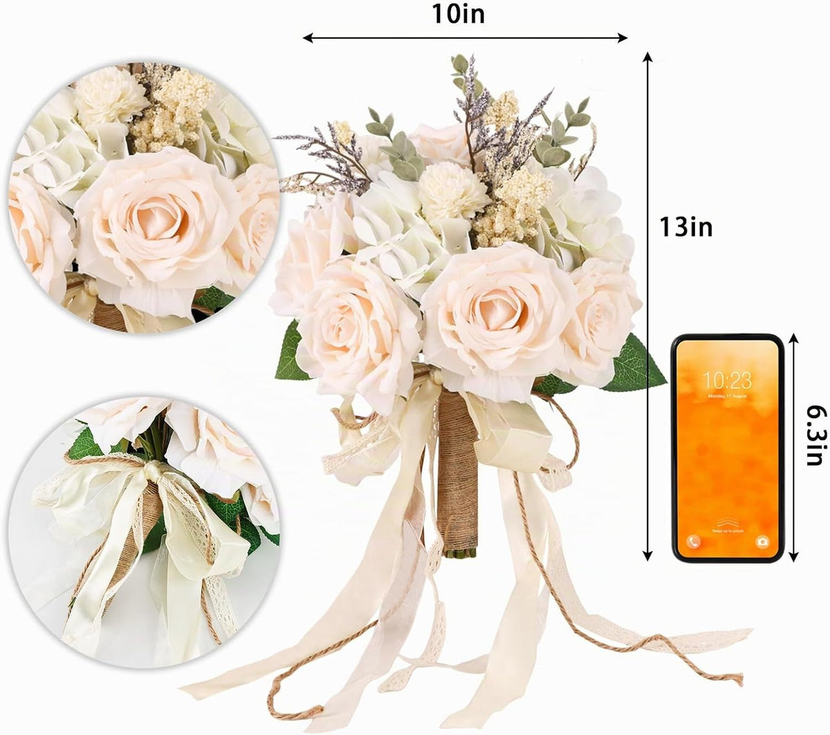 CEWOR Ramos de boda para novia, dama de honor, rosas artificiales c...