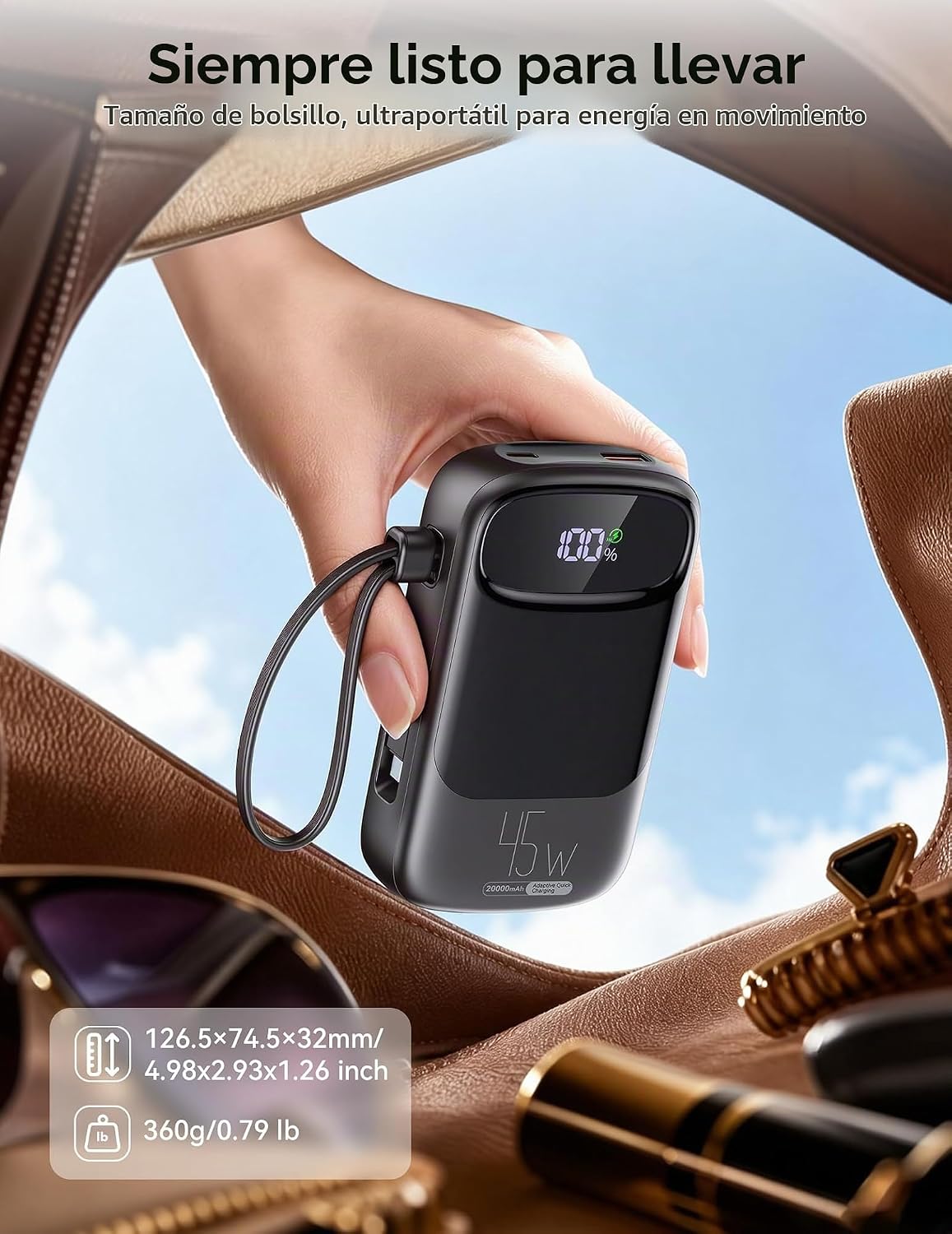 RETMSR Cargador Portátil 20000mAh 45W USB C Carga Rápida, Cable Inc...