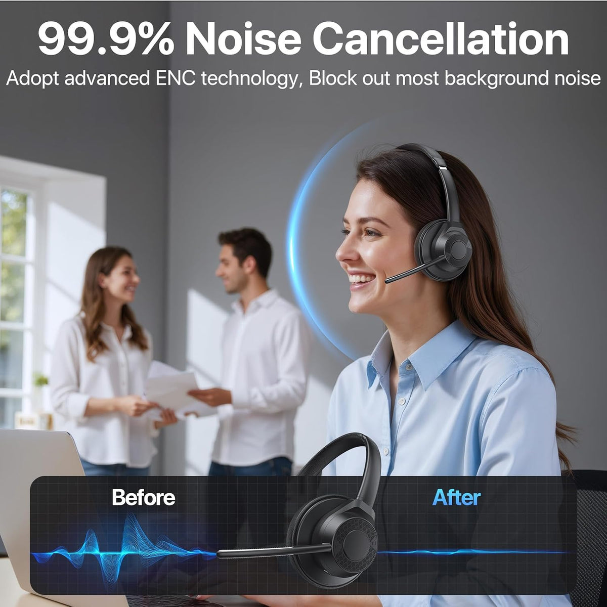 Auriculares inalámbricos con micrófono para el trabajo, auriculares...