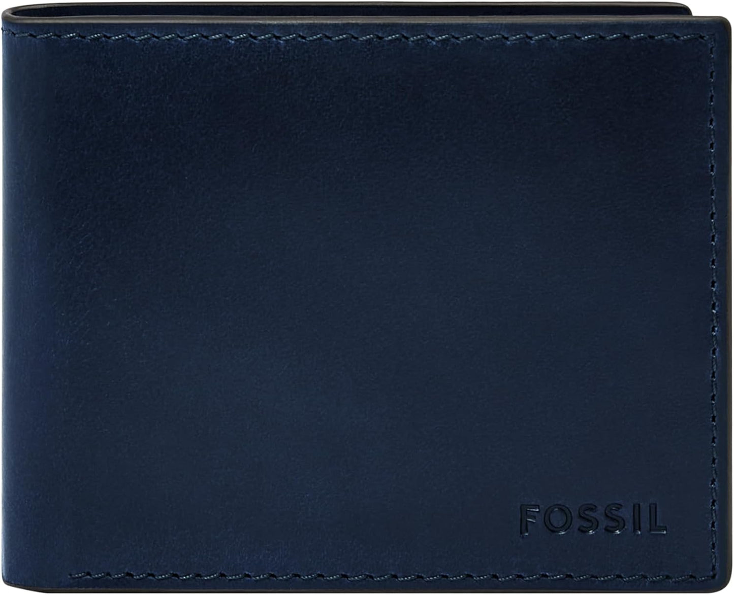 Fossil Derrick - Cartera plegable de piel con bloqueo RFID y ventan...