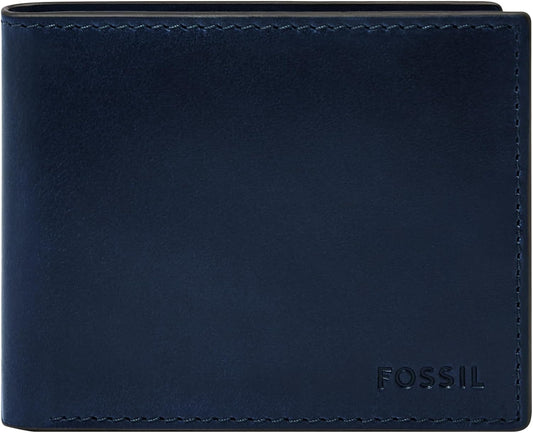 Fossil Derrick - Cartera plegable de piel con bloqueo RFID y ventan...