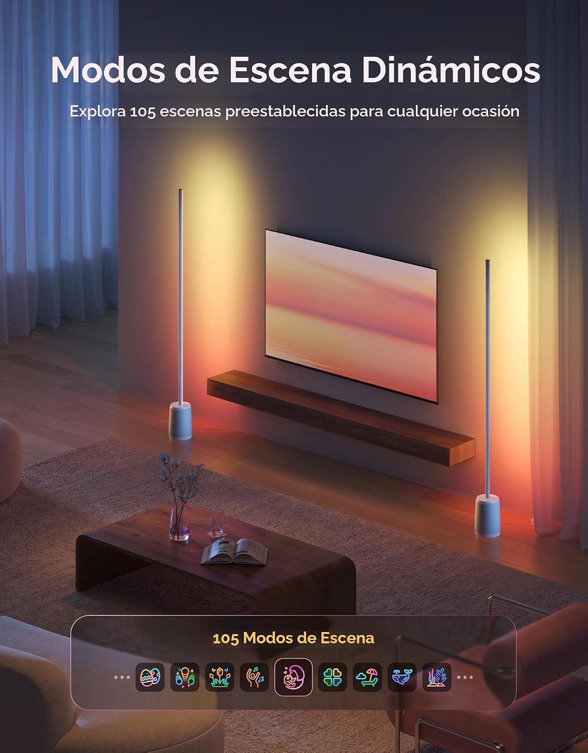 Govee Lámpara de pie de 3 lites, lámpara de esquina LED RGBIC intel...