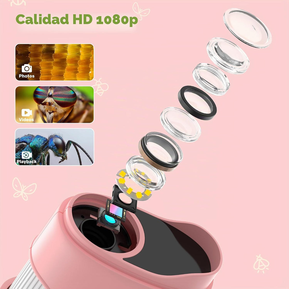 Microscopio digital de mano 1000X para niños: microscopio de bolsil...