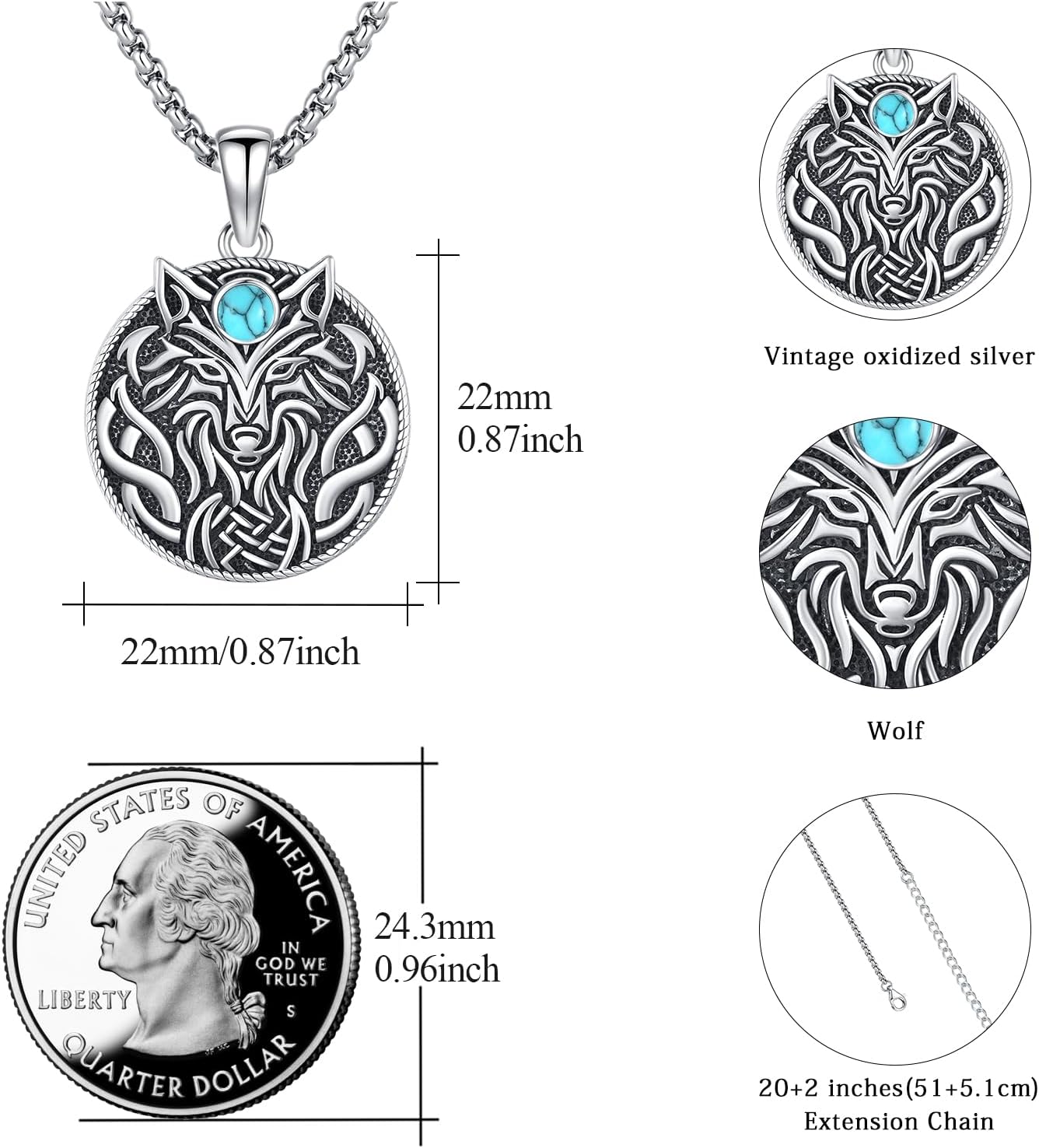 SOESON Collar Vintage para Hombre Plata de Ley 925 Animal Vikingo N...