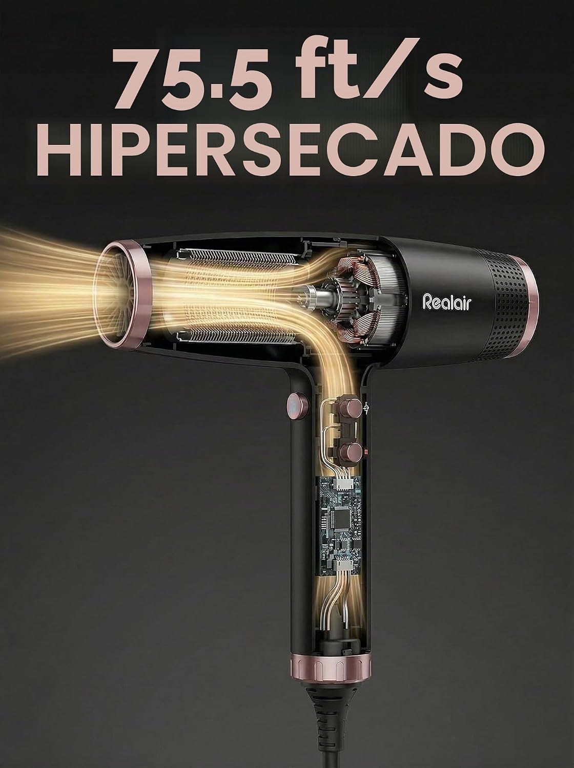 Realair Secador de pelo iónico profesional con difusor | Cuidado de...