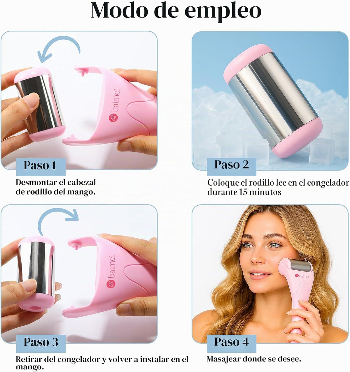 BAIMEI IcyMe - Rodillo de hielo de acero inoxidable para cara y | A...