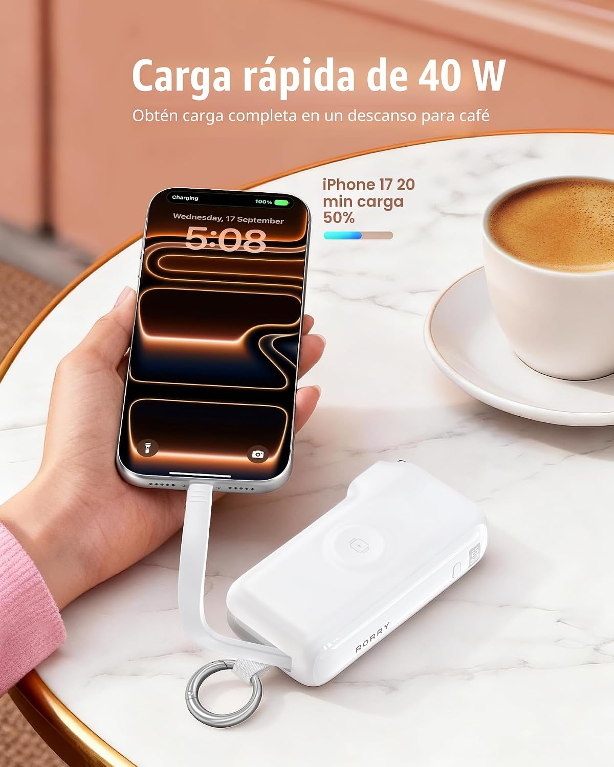 RORRY Cargador portátil de flujo 10000mAh 40W enchufe de pared Banc...