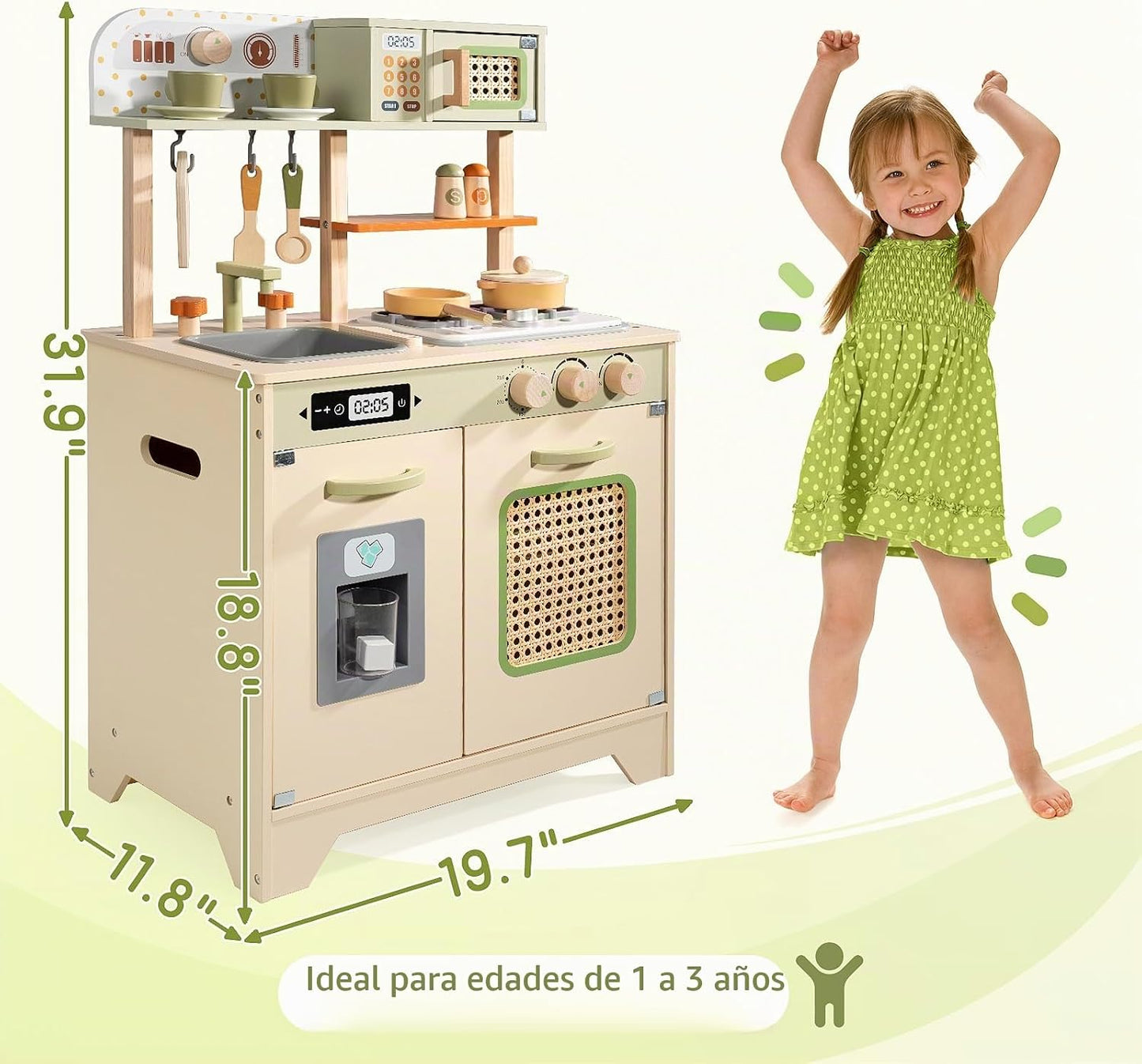 Juego de cocina de madera para niños pequeños, juego de cocina de j...