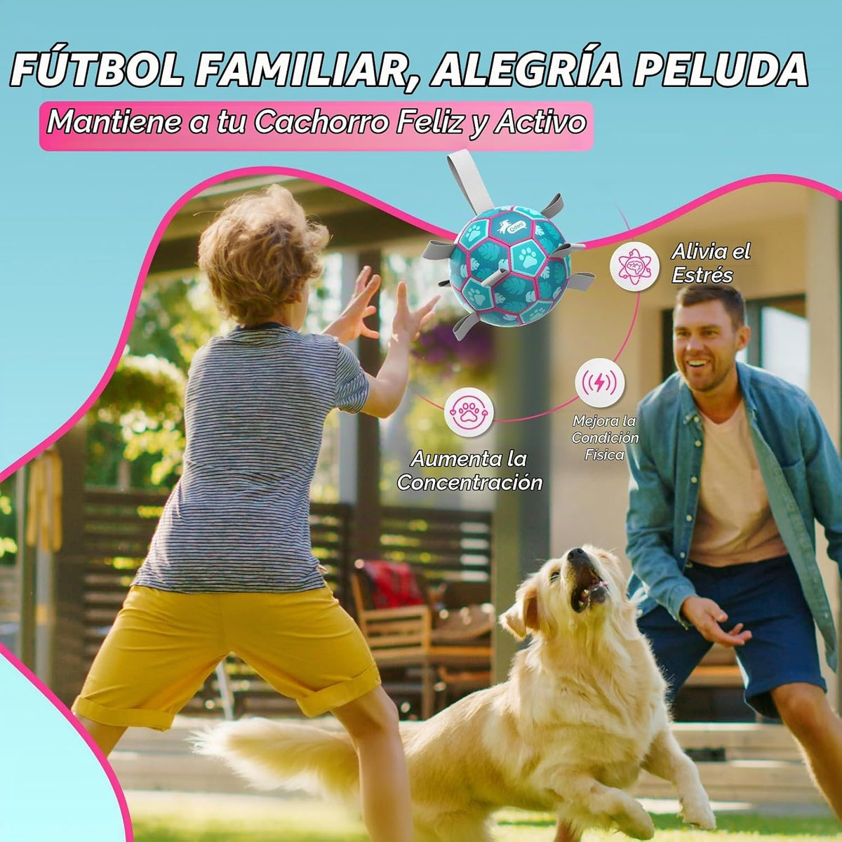 QDAN Pelota de fútbol para perros con correas, juguete de tira y af...