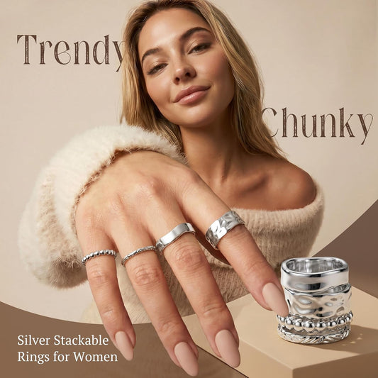 FUNRUN JEWELRY Anillos gruesos de oro para mujer, no se deslustra,...