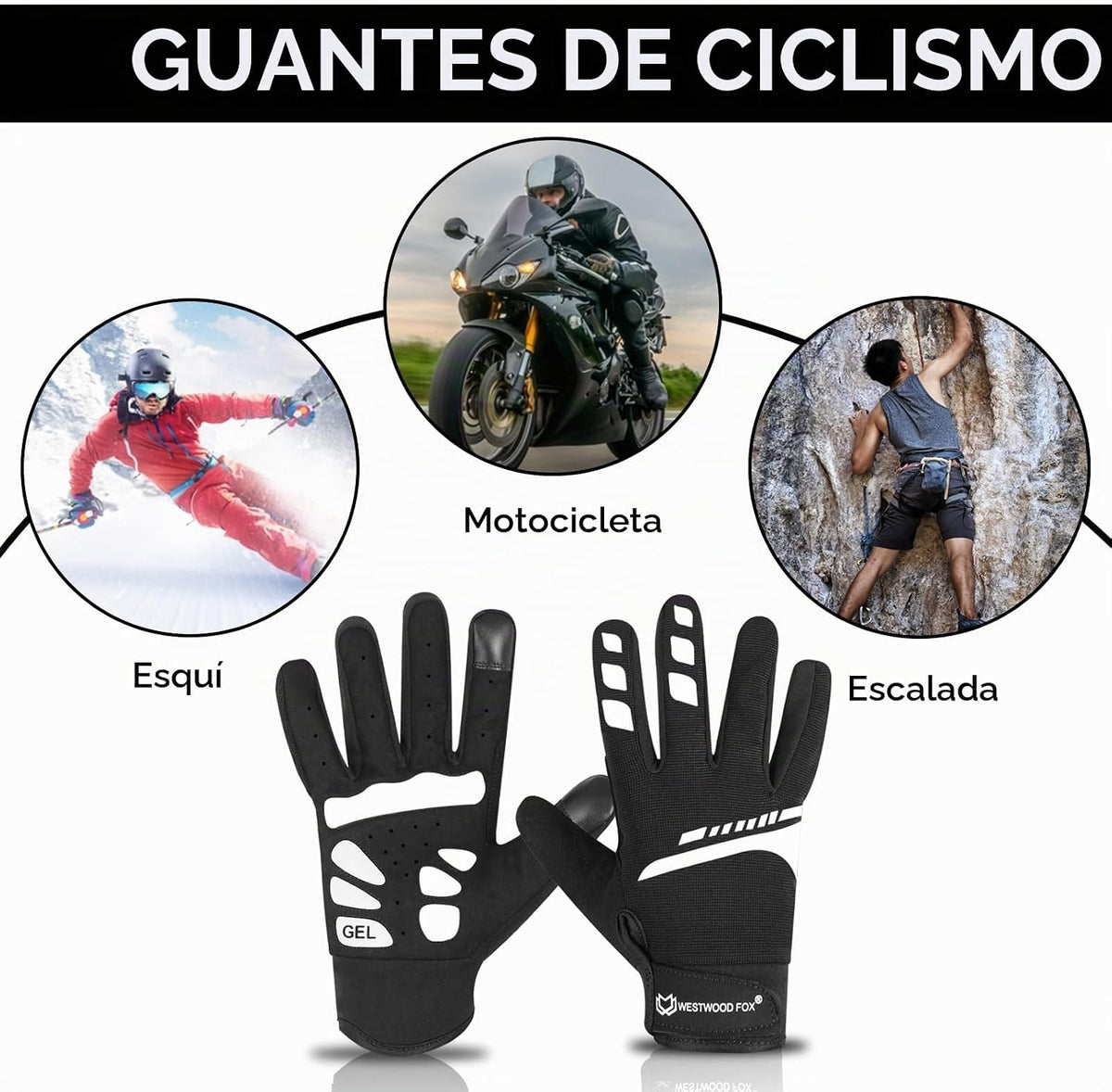 WESTWOOD FOX Guantes de ciclismo para hombres y mujeres, dedo compl...