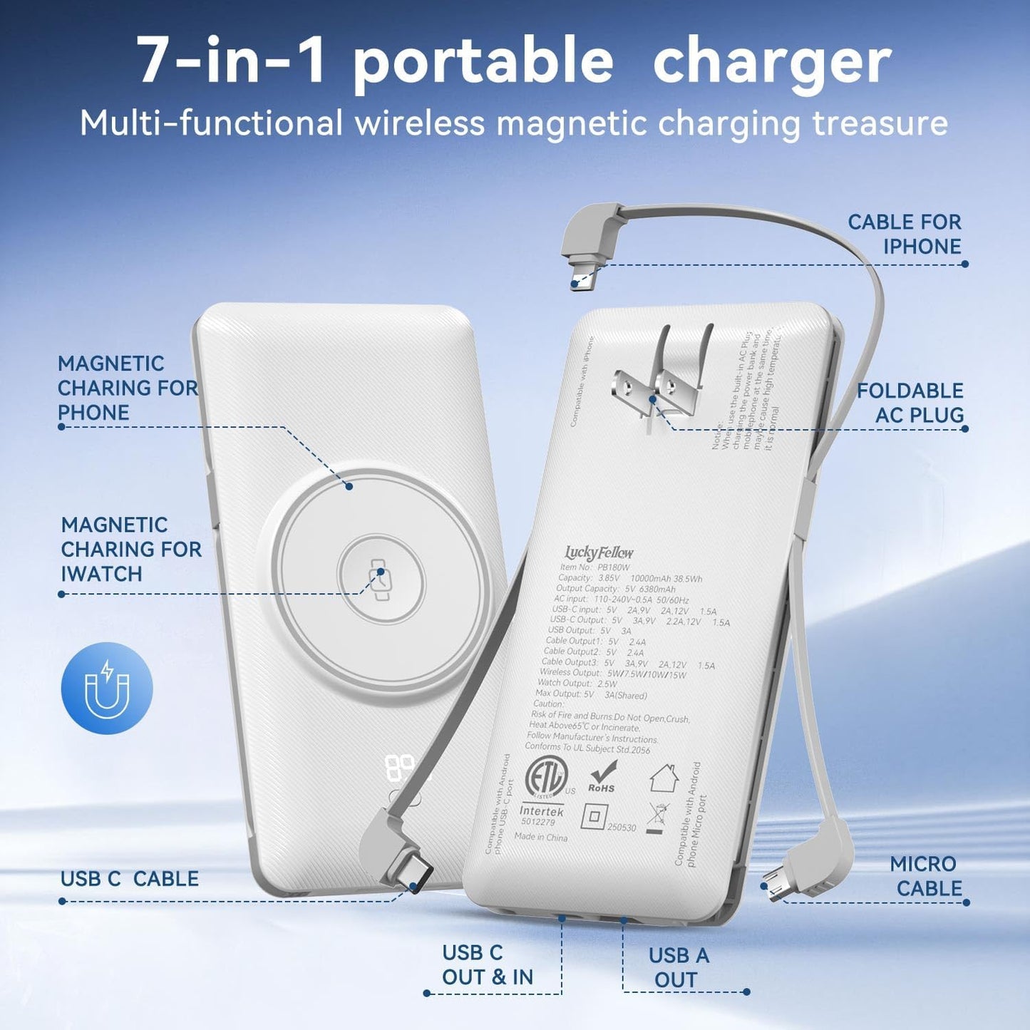 Cargador portátil magnético de 10000 mAh para iWatch e iPhone, banc...