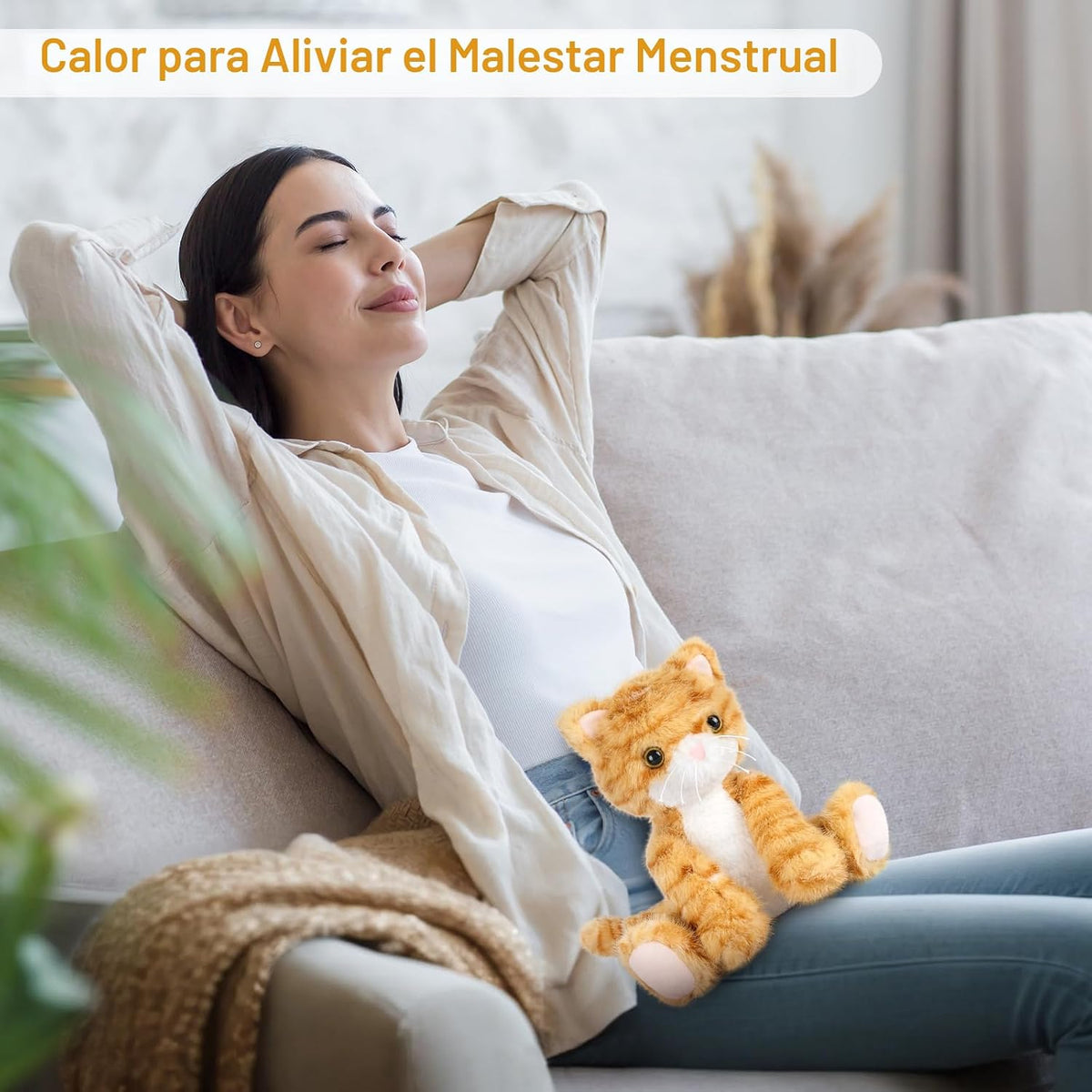 SuzziPals Animal de peluche de gato naranja calentable y enfriable,...