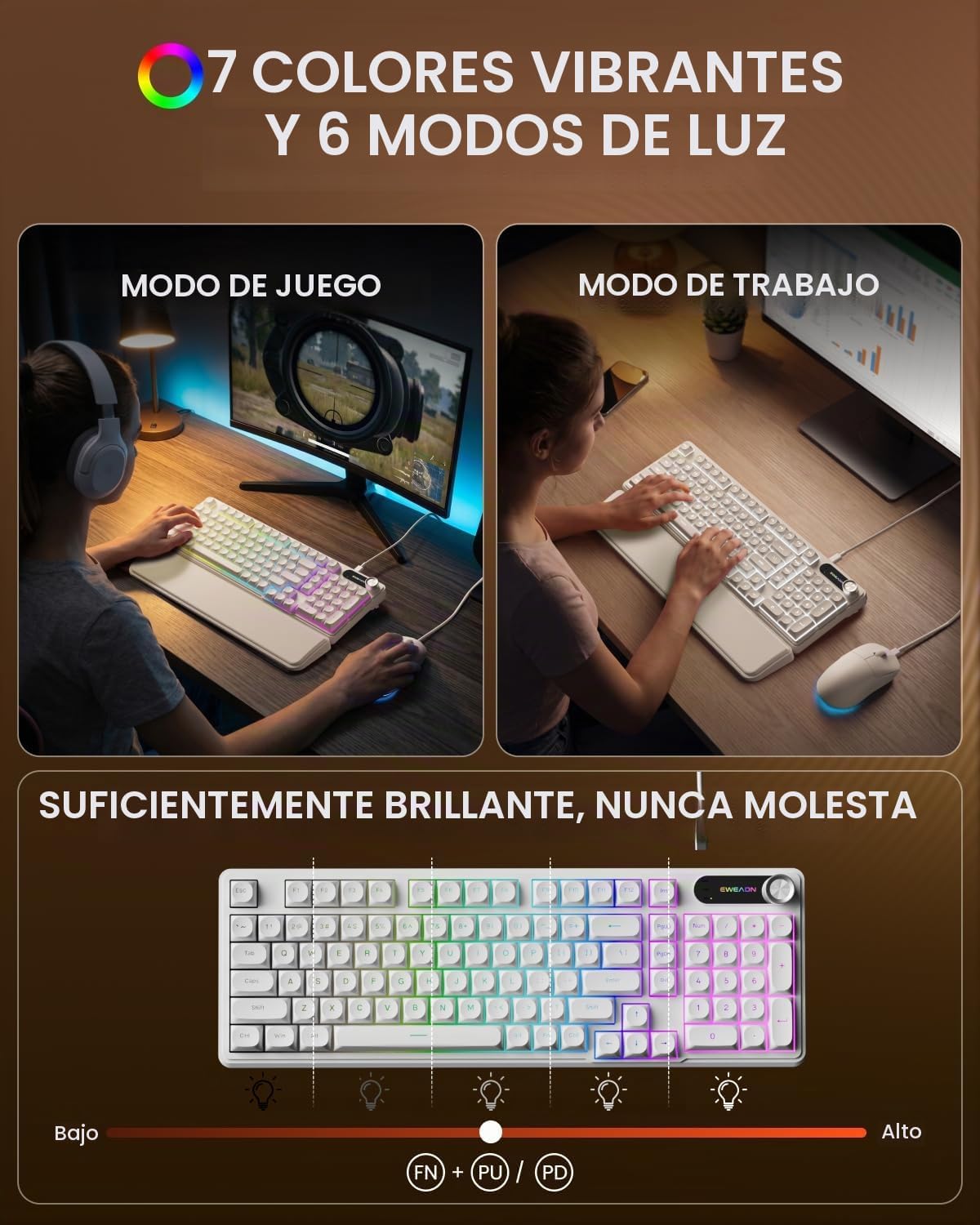 Combo de teclado y mouse con cable EWEADN con reposamuñecas desmont...