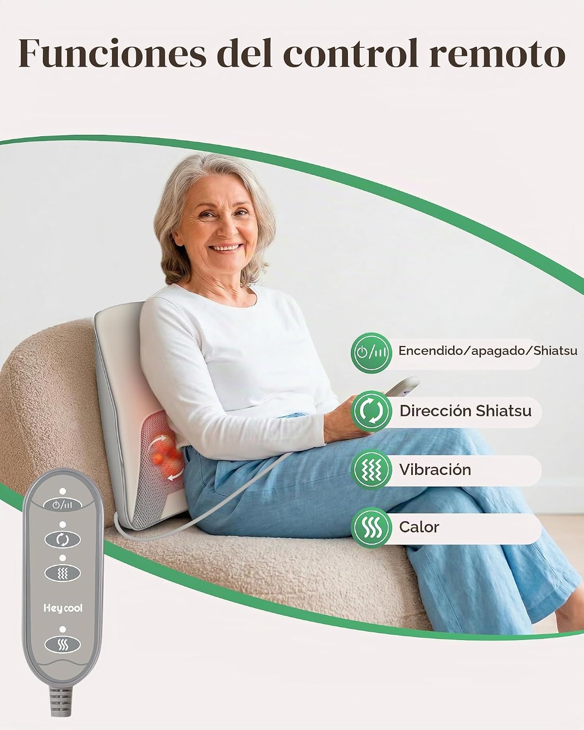 Heycool Shiatsu - Masajeador de espalda y cuello, almohada de masaj...