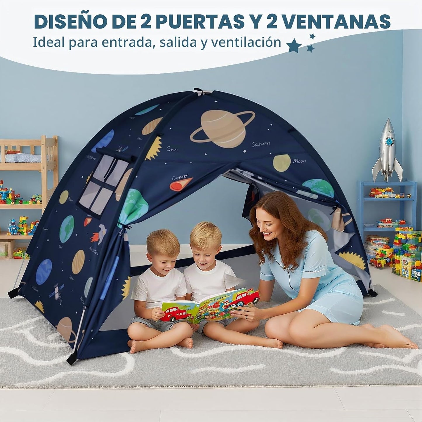 PIIKAGO Tienda de campaña de cama doble para niños, dosel de cama d...